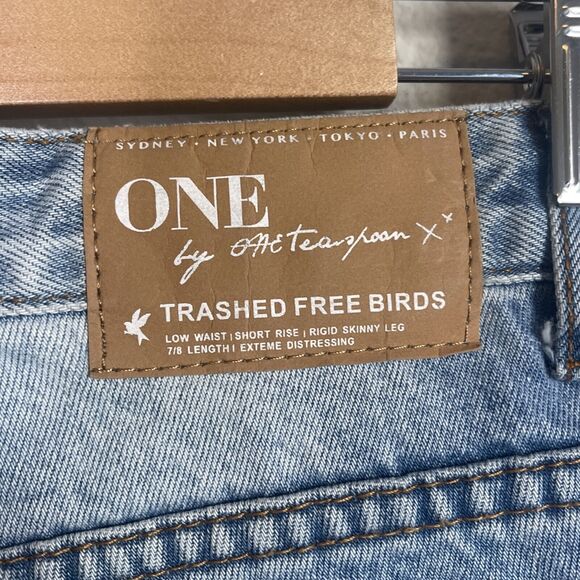 One X OneTeaspoon Women's Blue Trashed‎ Free Birds Ankle Zip Jeans Size 26 - Picture 3 of 5
